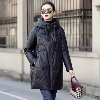 Черное свободное длинное пальто ветрозащитное женское хлопковое пальто утепленное зимнее парки зимняя женская теплая куртка с капюшоном из искусственной кожи M-5XL M чёрный