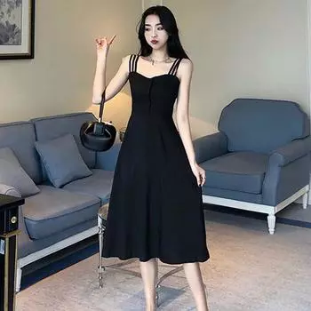 Черное темпераментное сексуальное тонкое платье с открытыми плечами в стиле Хепберн, черное 2XL M чёрный