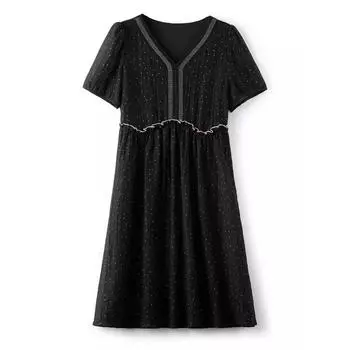 Черное теннисное платье в горошек с V-образным вырезом для женщин, летнее, новое, свободное, большого размера, для полных мм, узкая юбка А-силуэта M