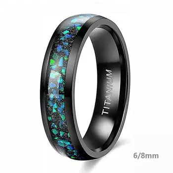 Черное титановое кольцо 6 мм 8 мм с опаловой инкрустацией для мужчин и женщин, полированное обручальное кольцо с куполом, размер 6-13 6