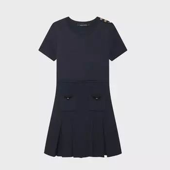 Черное трикотажное облегающее мини-платье с плиссированной юбкой и пуговицами Large