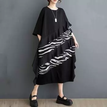 Черное винтажное новое платье больших размеров с коротким рукавом для женщин, повседневное свободное длинное летнее платье