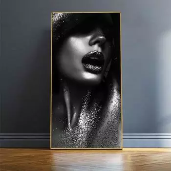 Черное женское искусство современного искусства, постер, картина маслом на холсте, постеры и принты, скандинавские настенные художественные картины для дома без рамки 20*40cm