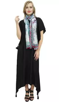 Черное женское платье макси с асимметричным краем и шарфом Bimba с рукавами-14 10 чёрный