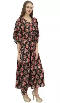 Черное женское пляжное длинное платье макси с цветочным принтом Bimba Caftan-10 10 чёрный