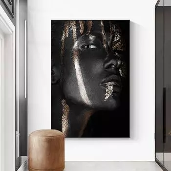 Черное золото, африканская женщина, холст, картина, макияж, художественные постеры для девочек и принты, художественная настенная картина для декора гостиной 20x30cm