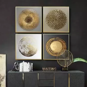 Черное золото, геометрический абстрактный холст, постер, картина, современная скандинавская роскошная настенная живопись, украшение для гостиной и дома 20x20cm белый