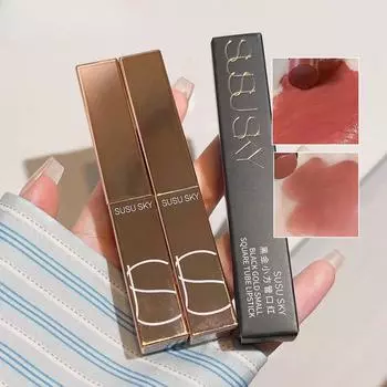 Черное золото, маленькая квадратная губная помада в тюбике, телесная бархатная матовая зеркальная увлажняющая глазурь для губ, веганский белый доступный вариант