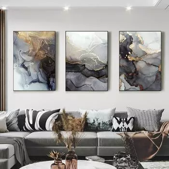 Черное золото, роскошный абстрактный холст с принтом, жидкая художественная живопись, фон, постер, современные настенные панно для украшения гостиной 21cm30cm NoFrame