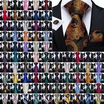 Черное золото, шелковый галстук с пейсли, мужской галстук, карманный квадратный запонка, свадебные N-7195