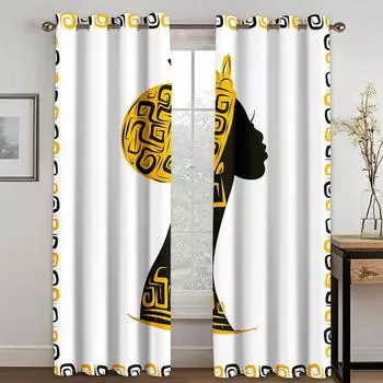 Чернокожие африканские женщины искусство абстрактный дизайн национальные светофильтрующие шторы оконные шторы для гостиной спальни 2 шт декор 100W160H(CM)40x63in&Hook