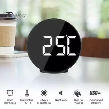 Черные 12/24H Бесшумные настольные часы Цифровой будильник Светодиодные настольные часы Домашний декор чёрный