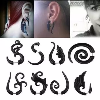 Черные акриловые серьги-гвоздики для ушей, спиральные штекеры для ушей, поддельные носилки, серьги в виде плоти, украшения для пирсинга Style 1