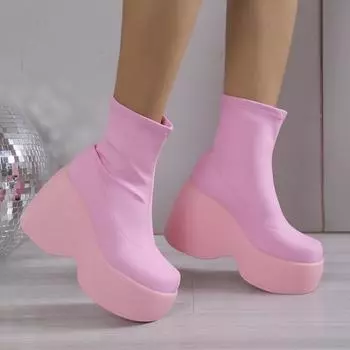 Черные эластичные кожаные женские сапоги на очень высоком каблуке, сексуальные, тонкие, в стиле панк, на платформе, мотоциклетные сапоги, женские туфли до колена 35