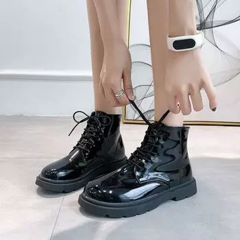 Черные элегантные ботильоны в стиле панк на шнуровке с низким каблуком для женщин, короткие туфли для женщин, кожаные ботинки, обувь на шнурках, боевые ботинки 35