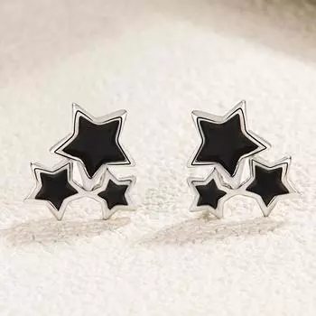 Черные эпоксидные серьги-гвоздики в форме пентаграммы, маленькие изысканные нерегулярные серьги-кольца, подходящие друг другу