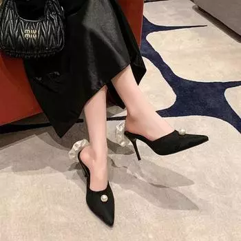 Черные атласные туфли на высоком каблуке, новинка весны и лета, туфли на высоком каблуке-шпильке, женские босоножки на шпильках с белой розой 41