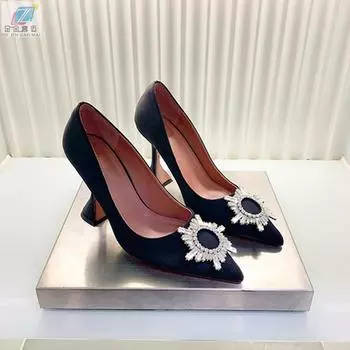 Черные атласные туфли на высоком каблуке со стразами и солнечными цветами, женские туфли-лодочки, базовые серебряные модные пикантные вечерние женские туфли с солнечным цветком 41