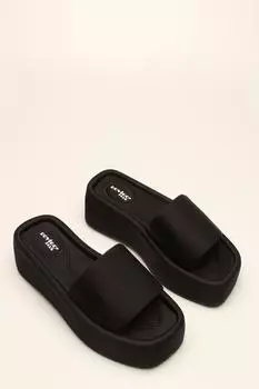 Черные атласные женские тапочки