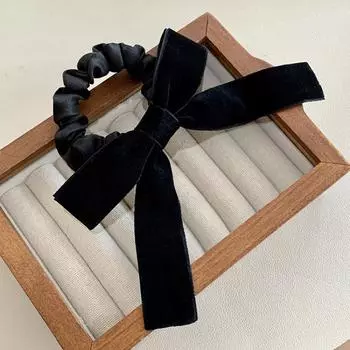 Черные бархатные резинки для волос с бантом, головной убор, винтажная мода, корейские милые девушки, веревка для волос, хвост, осенне-зимние аксессуары для волос One Size