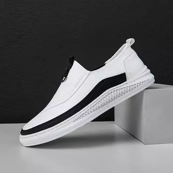 Черные белые кожаные повседневные туфли мужские весенне-осенние мужские мокасины без застежек мягкие итальянские туфли на плоской подошве мужские легкие мокасины прогулочная обувь 38