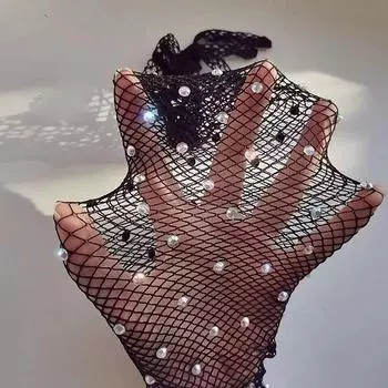 Черные, белые, красные длинные сетчатые перчатки с полой рыболовной сетью, женские перчатки, модные перчатки для косплея в сеточку