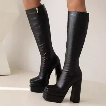 Черные белые сапоги до колена женские зимние осенние туфли женские сексуальные длинные туфли из змеиной кожи женские ковбойские сапоги большого размера 45 34 чёрный
