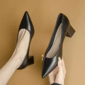 Черные белые туфли на высоком каблуке женские туфли 204 остроносые туфли с мелким носком женские модные туфли на толстом каблуке Zapatos Mujer 34 бежевый