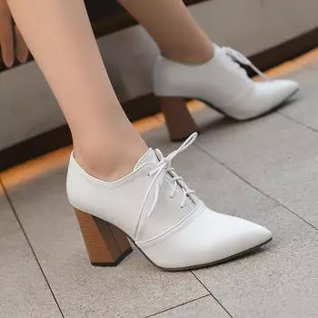 Черные, белые, желтые, красные, на шнуровке, на высоком каблуке, женские туфли-лодочки, весна-осень, лаконичные, с острым носком, с перекрестными шнурками, женские туфли до щиколотки 49 50 6