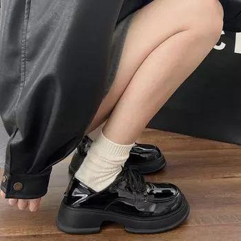 Черные большие кожаные туфли женские летние мокасины с толстой подошвой 35