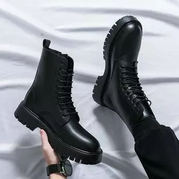 Черные ботильоны для мужчин со шнуровкой и молнией из искусственной кожи, защитные ботинки для мотоциклистов, серо-коричневые ботинки на платформе 38