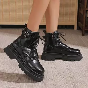 Черные ботильоны из искусственной кожи на платформе, женские модные армейские ботинки с пряжкой и толстой подошвой, женские панк-ботинки на шнуровке для мотоциклистов, Mujer 35 бежевый