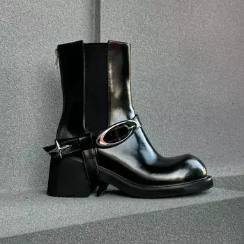 Черные ботильоны с цепочкой для женщин, стильные зимние ботинки в стиле ретро с эластичной резинкой, женские износостойкие массивные туфли 39 чёрный