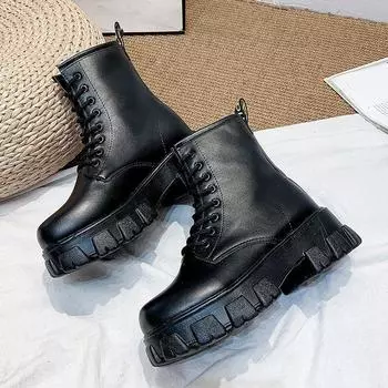 Черные ботинки Martin на платформе женские модные короткие ботинки в британском стиле осень-зима новые модные ботинки красивые локомотивные ботинки 35