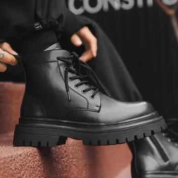 Черные ботинки Martin в британском стиле, мужские, высокие, универсальные, увеличивающие рост, корейская версия, кожаные ботинки, модные мужские ботинки Tooling Locomotive 1907-J 38