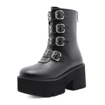 Черные ботинки на высоком каблуке из суперволокна на высоком каблуке 8,5 см, ботинки на высоком каблуке с толстой подошвой, большие кожаные ботинки с молнией сзади, Lhx 35 чёрный