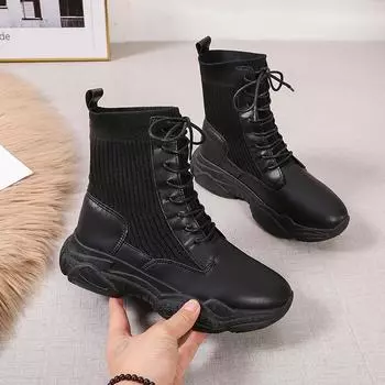 Черные ботинки Зимняя обувь Женские ботильоны Готическая обувь Ботинки на платформе Зимние ботинки Женские термосапоги Повседневная женская обувь 35 чёрный