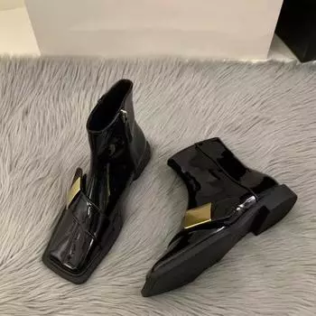 Черные британские ботинки Martin с плоским дном и квадратным носком, женские, новые осенне-зимние, 2024, ретро, французские, короткие, короткие ботинки 35