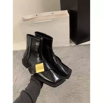Черные британские ботинки Martin с плоским дном и квадратным носком, женская обувь 2025 года, новые весенние и осенне-зимние ретро-ботинки небольшого размера 35