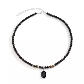 Черные бусины с квадратным кулоном ожерелье для мужчин модные аксессуары ювелирные изделия мужской подарок украшение
