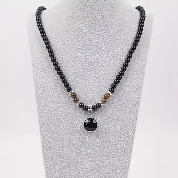Черные бусины с квадратным кулоном ожерелье для мужчин модные аксессуары ювелирные изделия мужской подарок украшение 04
