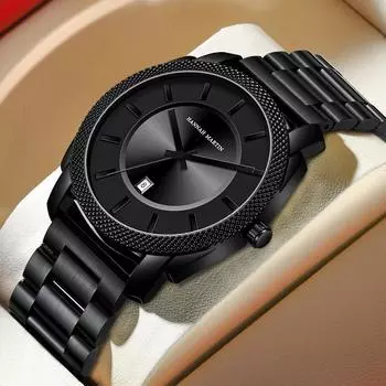 Черные часы Samurai с японским механизмом, мужские деловые, прочные, с браслетом из нержавеющей стали, водонепроницаемые, кварцевые часы