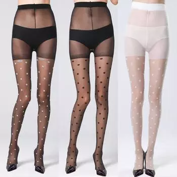 Черные чулки в крупный горошек для женщин, тонкие летние и осенние, черные шелковые анти-крючковые шелковые ультратонкие сексуальные колготки Calcetines One Size бежевый