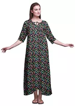 Черные цветные пижамы макси Bimba для женщин, летние ночные рубашки с принтом Large чёрный