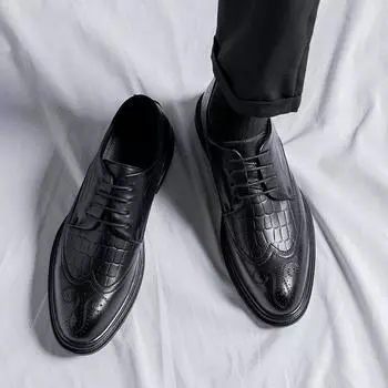 Черные деловые мужские туфли в британском стиле со шнуровкой, универсальные модные кожаные туфли, повседневная мужская обувь 9625-R 38 чёрный