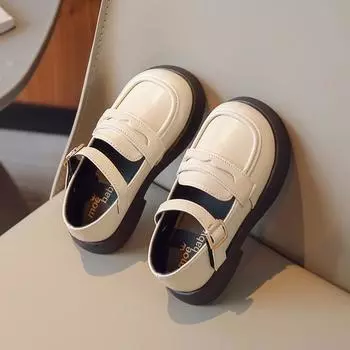 Черные детские мокасины универсальные повседневные застежки-липучки с круглым носком британская школьная форма для девочек и мальчиков кожаные туфли Прямая поставка 23 белый