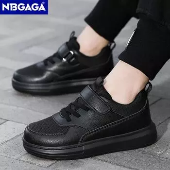 Черные детские повседневные туфли для мальчиков, дышащие сетчатые туфли на плоской подошве для детей и девочек, для школы, ходьбы, бега, нескользящие, размер 28-39 38