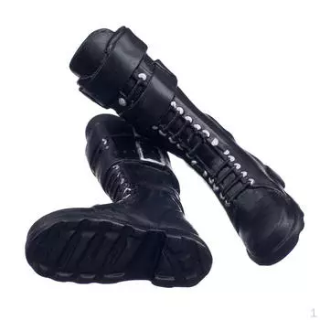 Черные длинные ботинки на плоской подошве с пряжкой в масштабе 1/6, обувь для женщин размером 12 дюймов