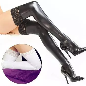 Черные Длинные Чулки Блестящие Чулки Выше Бедра Сексуальные Кружевные Чулки Женские