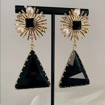 Черные длинные серьги женские 2024 новая волна корейские онлайн знаменитости темперамент знаменитости преувеличенные модные серьги серебряный